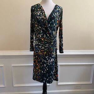 JOSIE NATORI Multicolor Long Sleeve Faux Wrap Dress Size L